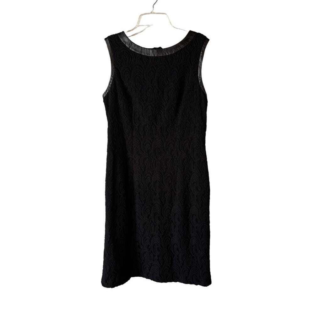 Adrianna Papell Sleeveless Black Lace Dress with Faux Leather Trim in Size US 8